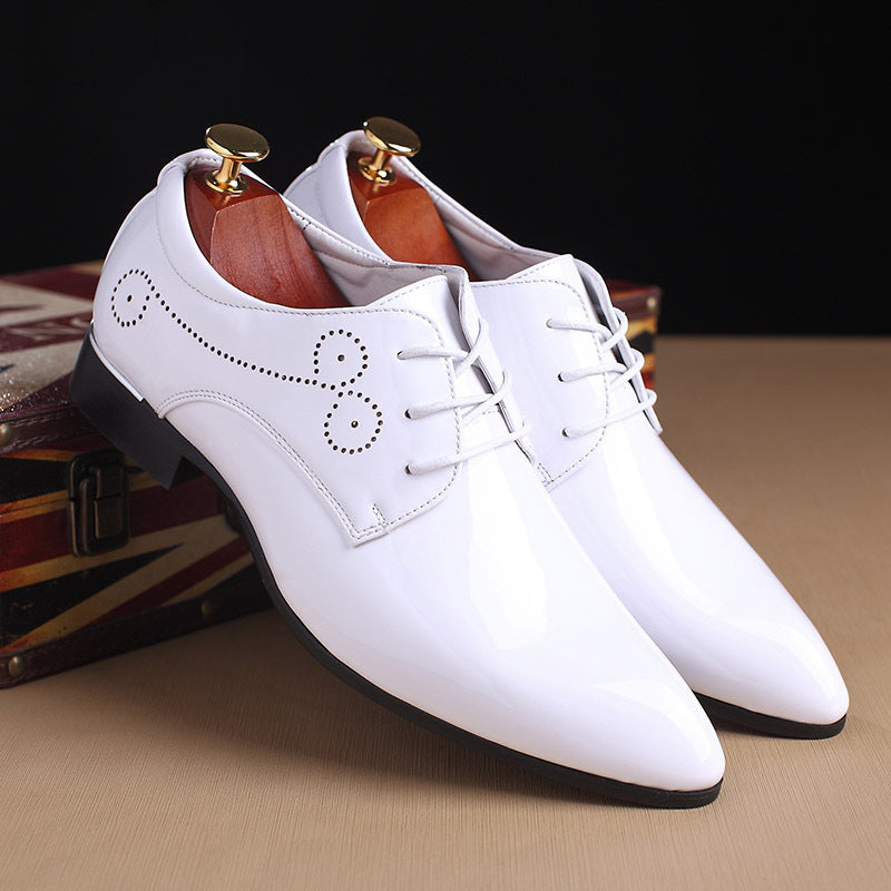 Men's White Patten Leather Lace Up Dress Shoes