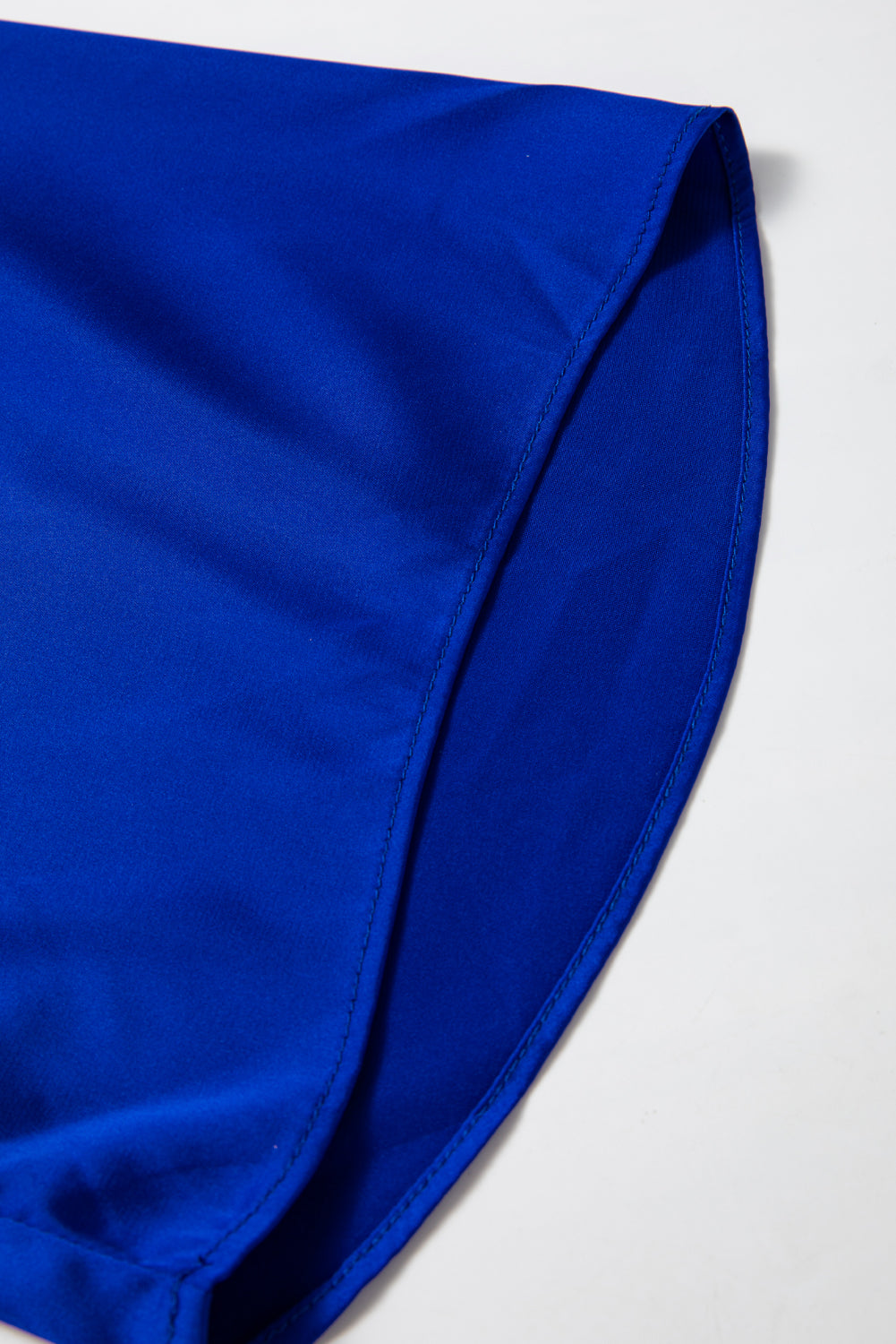 Royal Blue Asymmetric Bell Sleeve Satin Blouse