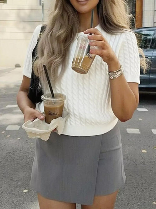 Cable-Knit Short Sleeve Sweater Trendsi Cable-Knit Short Sleeve Sweater