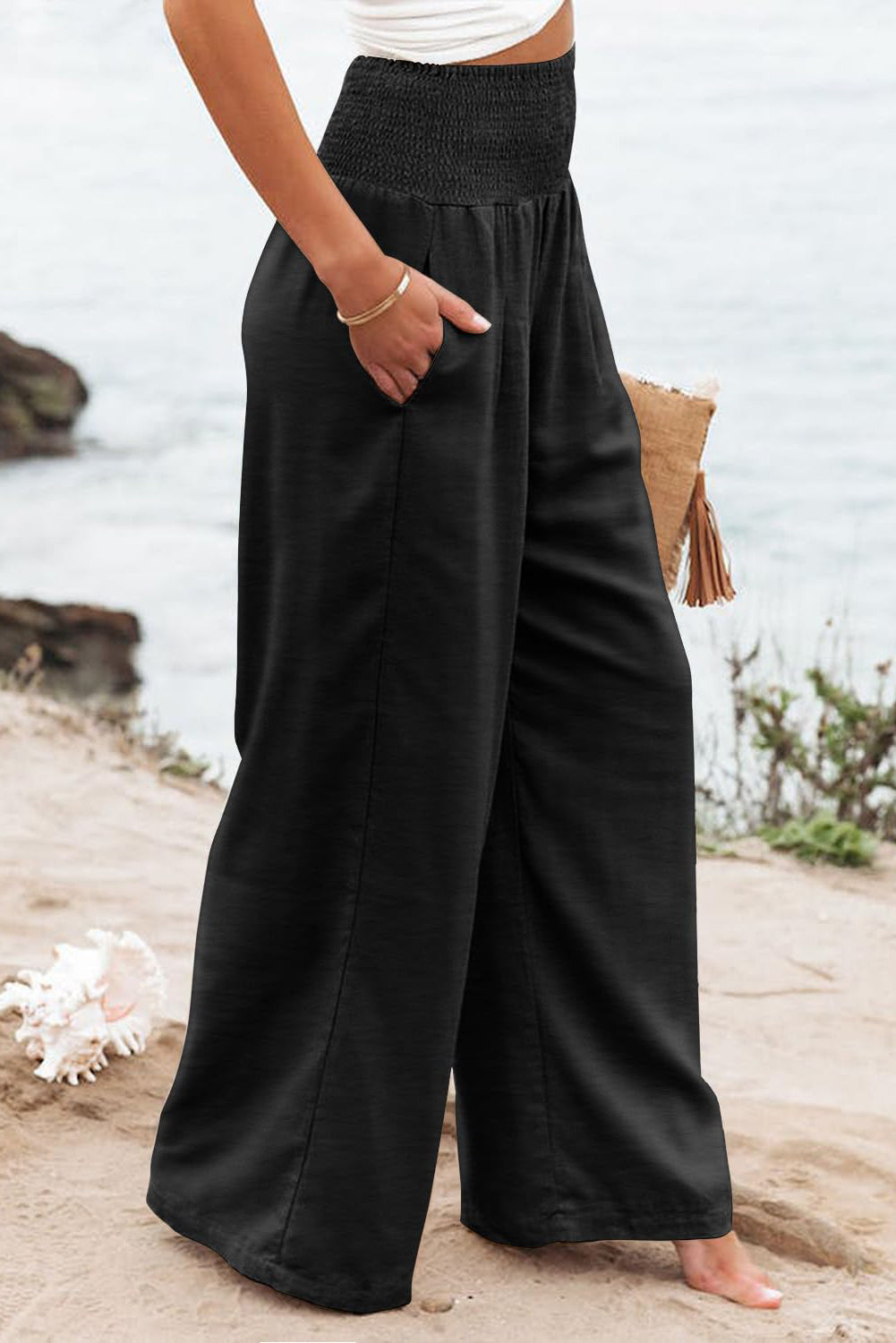 Black High Waist Plus Size Wide Leg Pants