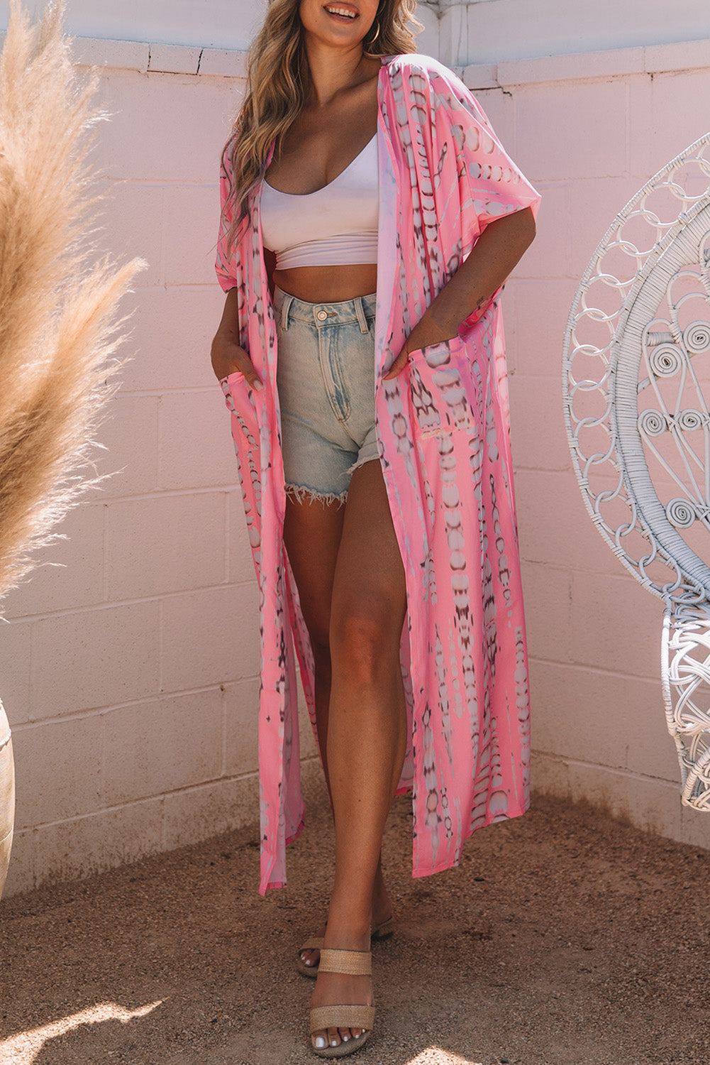 Pink Bohemian Tie Dye Kimono