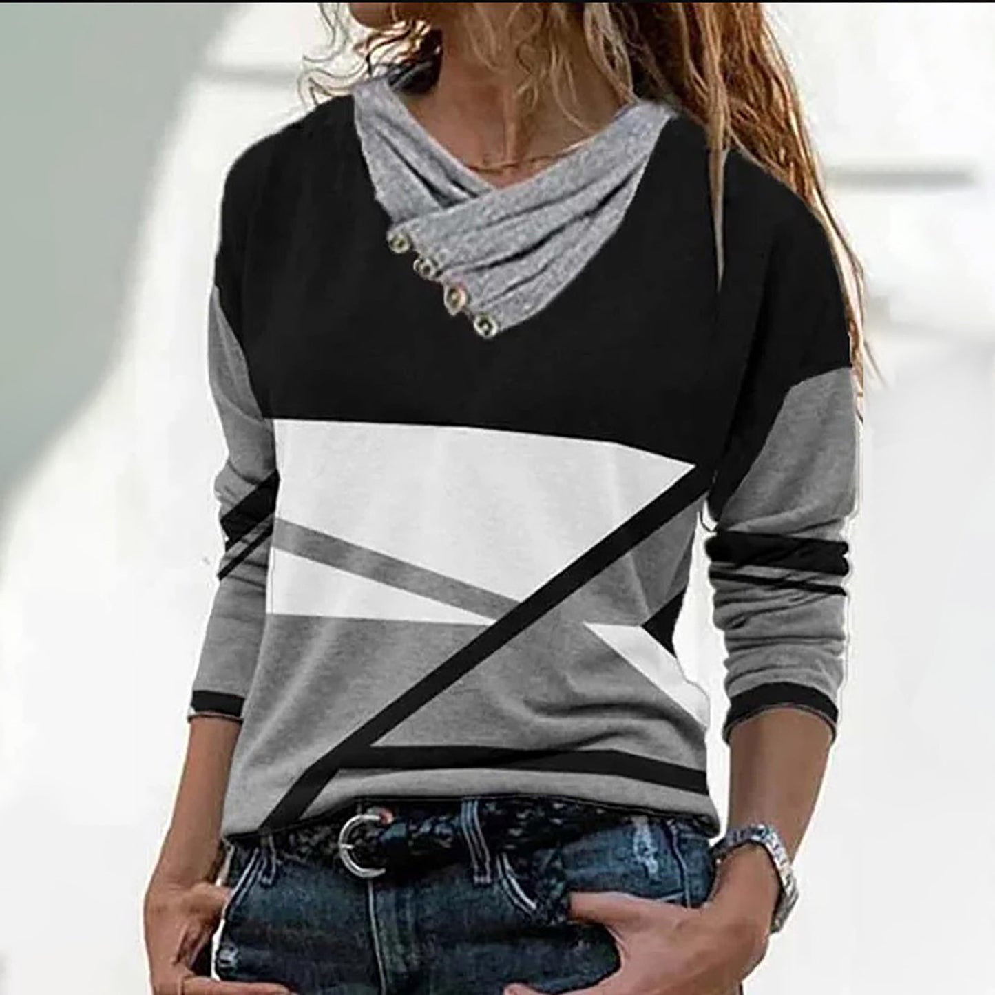 Geo V-Neck Pullover Winter Top