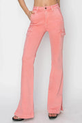 Pink High Rise Side Slit Cargo Bootcut Jeans Flamingo Trendsi High Rise Side Slit Cargo Bootcut Jeans