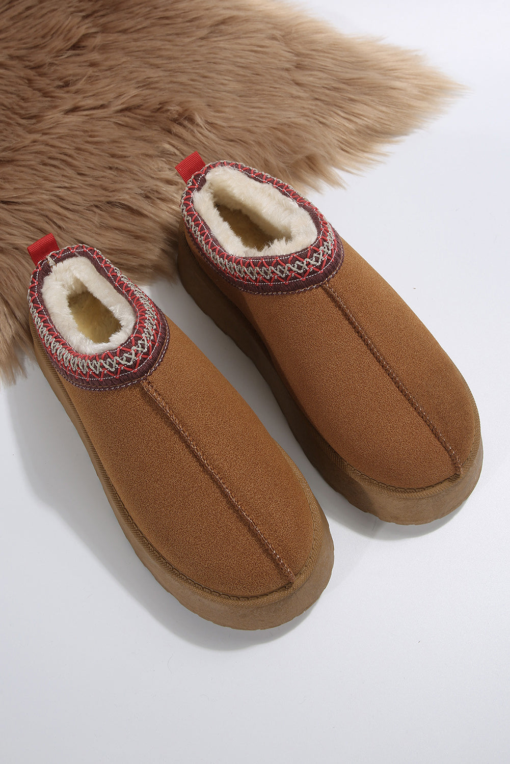 Suede Fur Trim Thick Flat Slippers