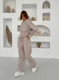 Women’s Zip-Up Hoodie & Drawstring Pants Set – Casual 2-Piece Sweatsuit Apricot CJ Dropshipping Hoodie Sweatsuit