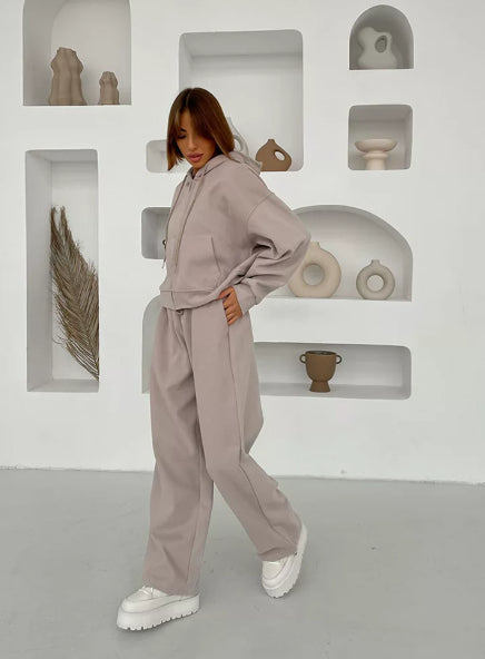 Women’s Zip-Up Hoodie & Drawstring Pants Set – Casual 2-Piece Sweatsuit Apricot CJ Dropshipping Hoodie Sweatsuit