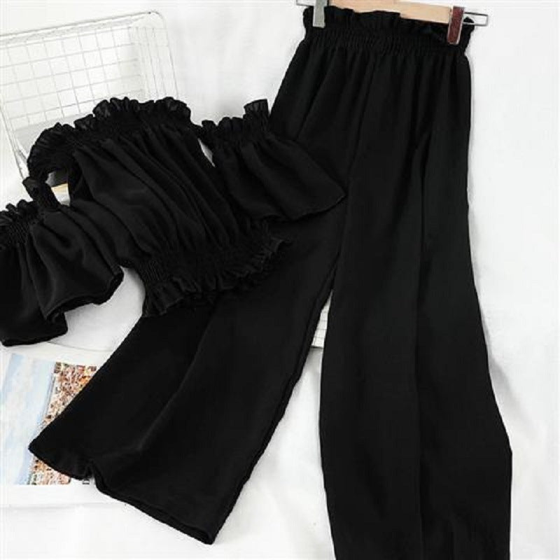 Women’s Chic Off-Shoulder Top & Elastic Waist Pants Set CJ Dropshipping 2pc. Off Shoulder Solid Top and Pants Se