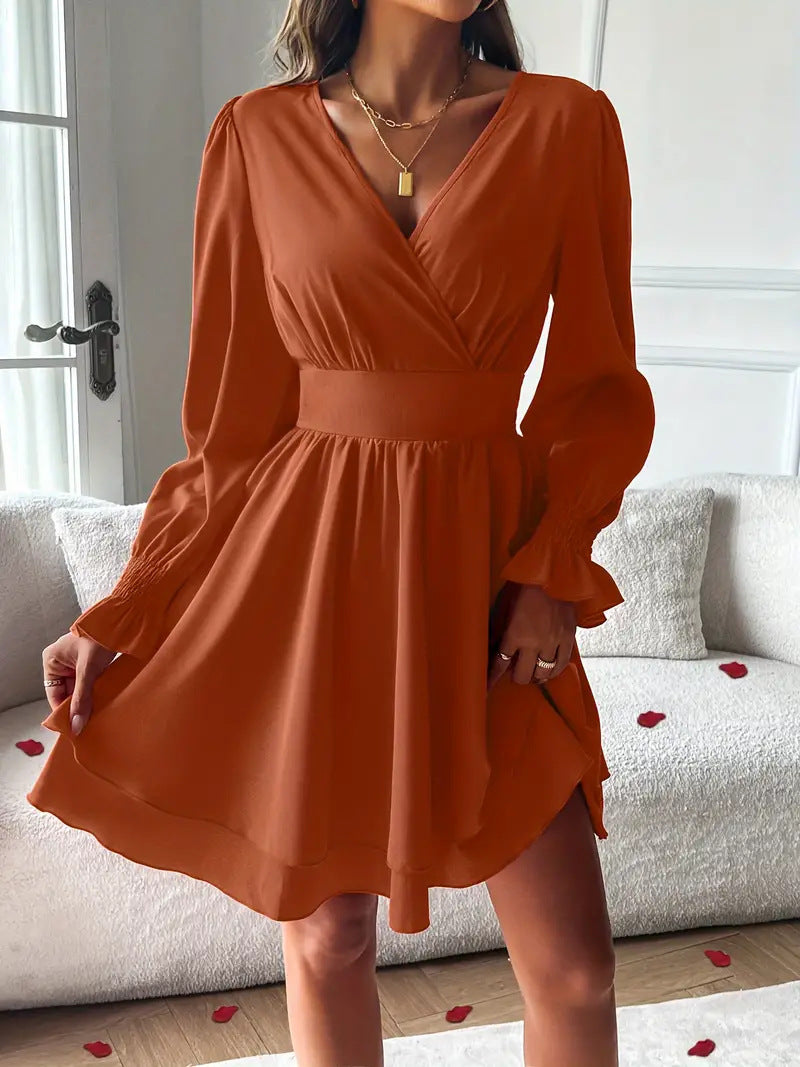 Feminine Double-Layer V-Neck Dress