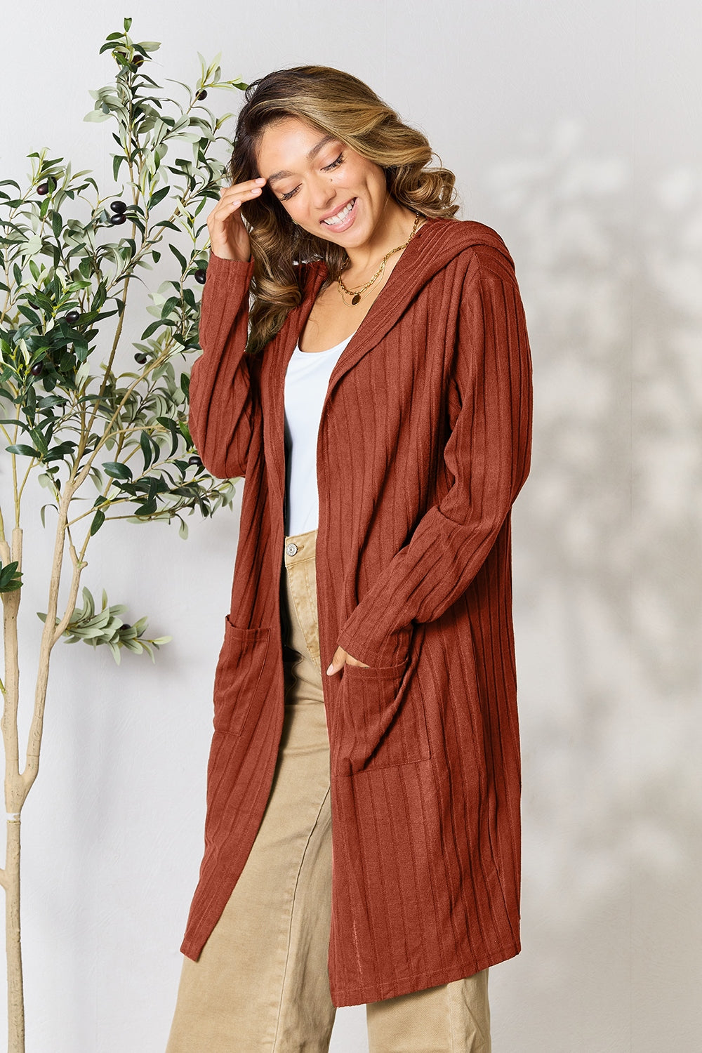 Plus Size Long Hooded Sweater Cardigan