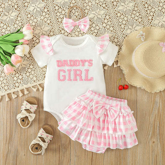 Baby Pink Plaid Short Skirt 3pc Set