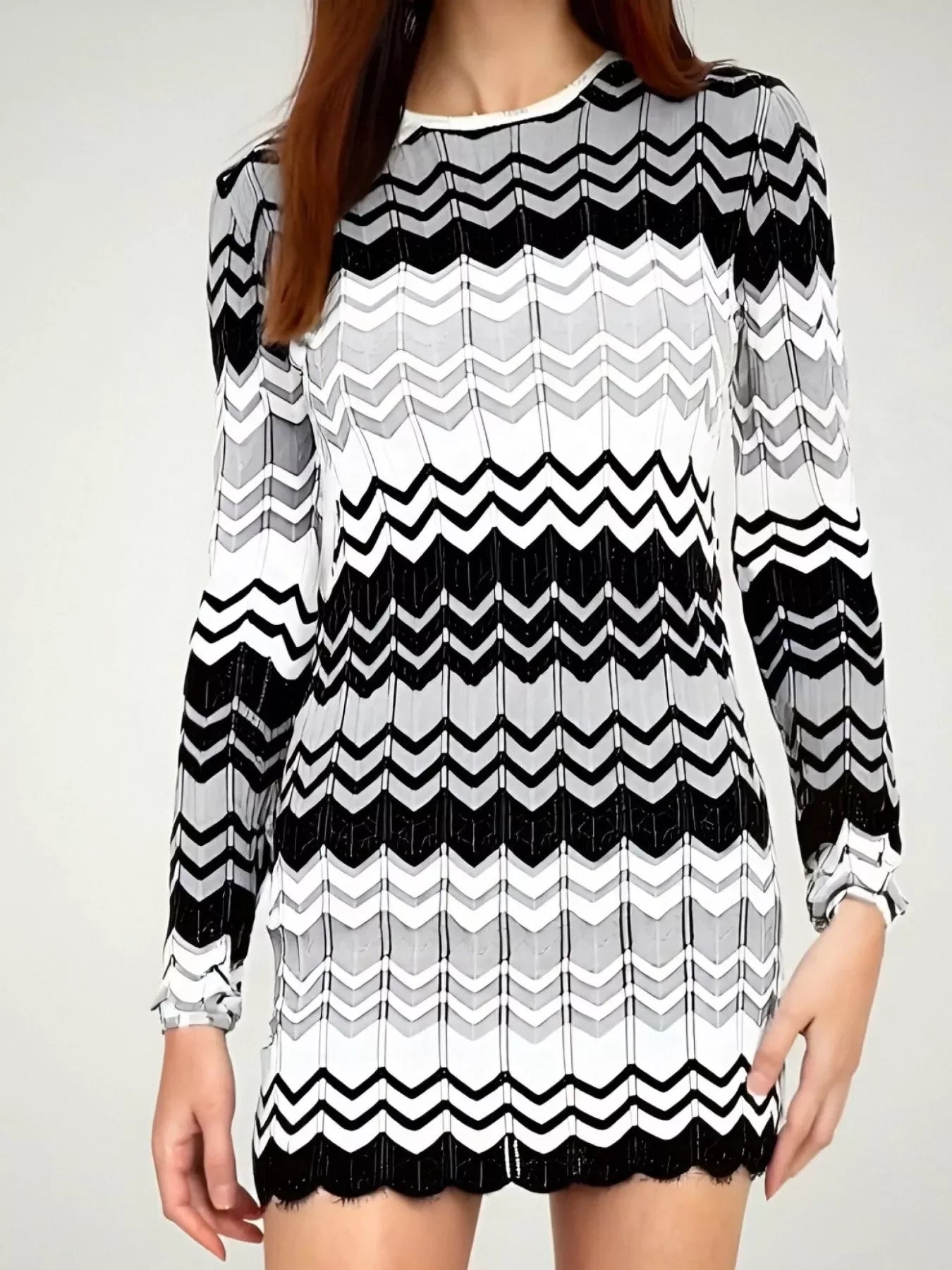 Openwork Wave Pattern Long Sleeve Sweater Dress Grey Trendsi Striped Sweater Dress