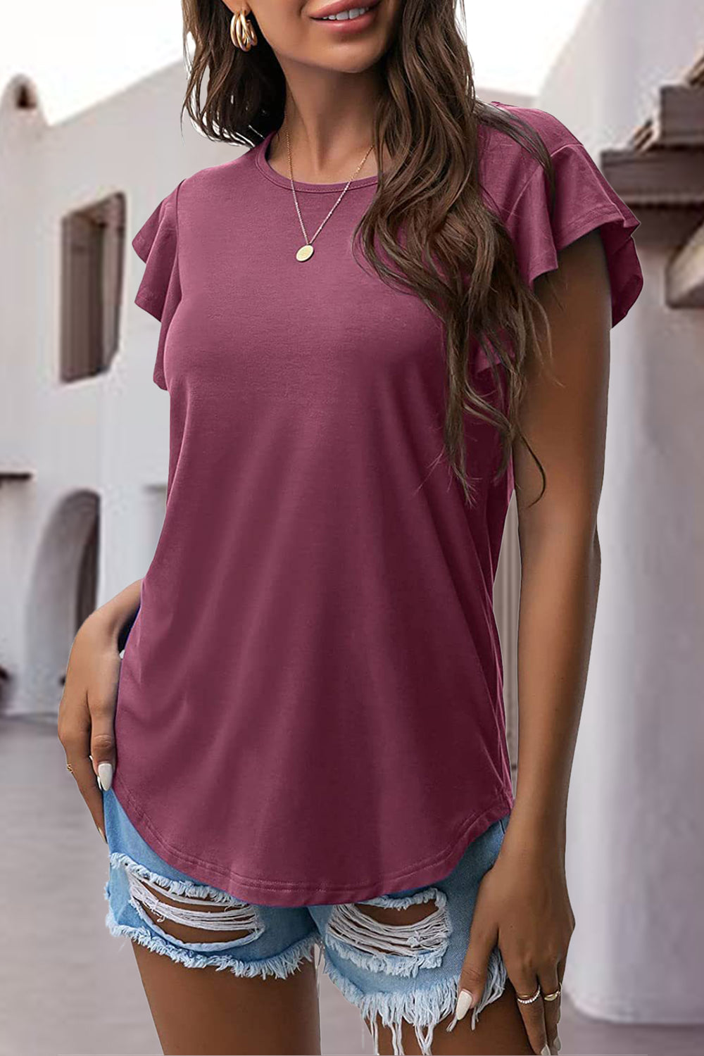 Mauve Flutter Sleeve Tee