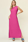 Double Take Full Size Texture Mock Neck Sleeveless Maxi Dress Hot Pink Bazarre Mart Maxi Sleeveless T-Shirt Dress