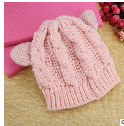 Hand Made Pink Knit Cat Ear Beanie