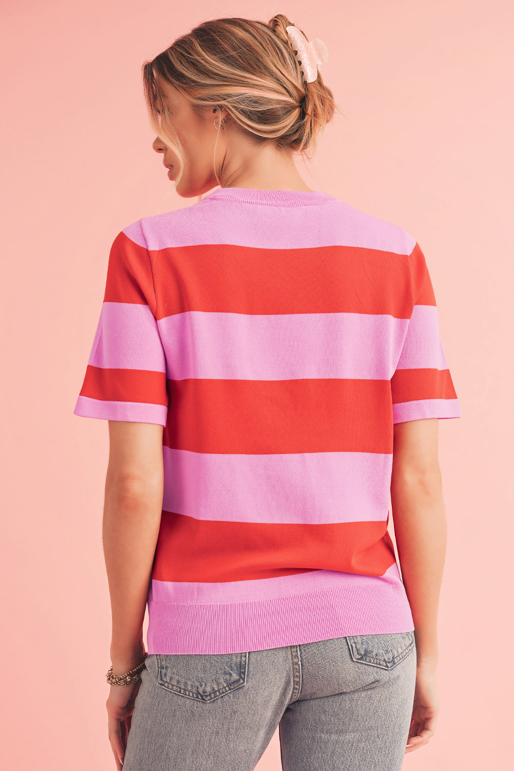 Striped Knitted T shirt Shewin Short Sleeve Sweaters