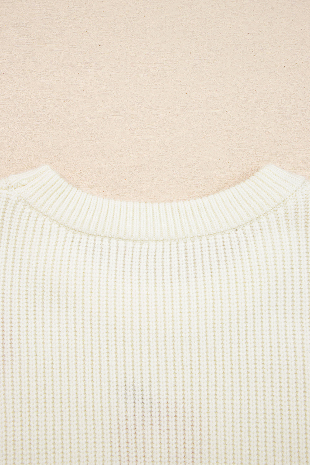 Beige Pumpkin Embroidered Ribbed Sweater