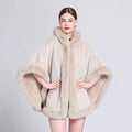Faux Fur Collar Fleece-lined Cloak Beige Bazaare Mart Fur Lined Cloak