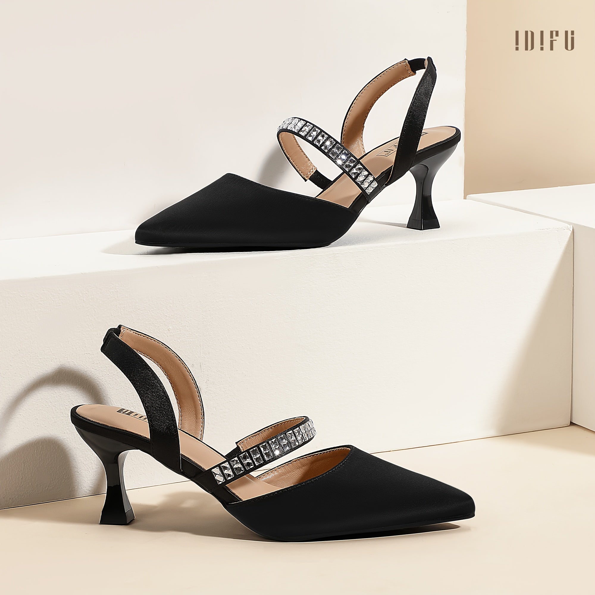 Elegant Rhinestone-Embellished Pointed Toe Half Heel Strappy Shoes