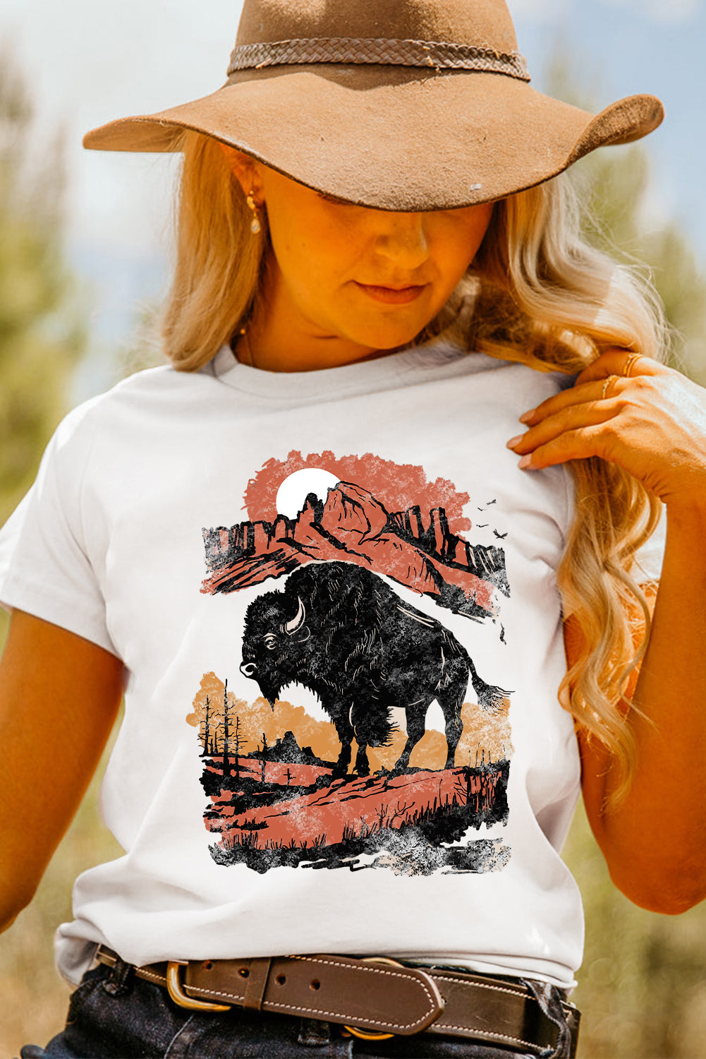 Retro Western Buffalo On Plains Tee