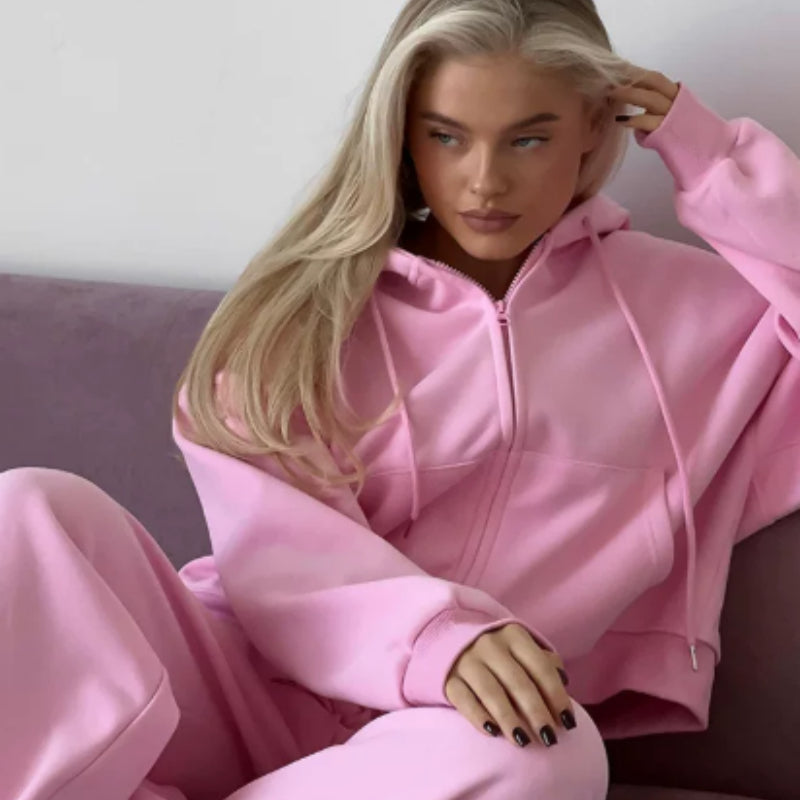 Women’s Zip-Up Hoodie & Drawstring Pants Set – Casual 2-Piece Sweatsuit CJ Dropshipping Hoodie Sweatsuit