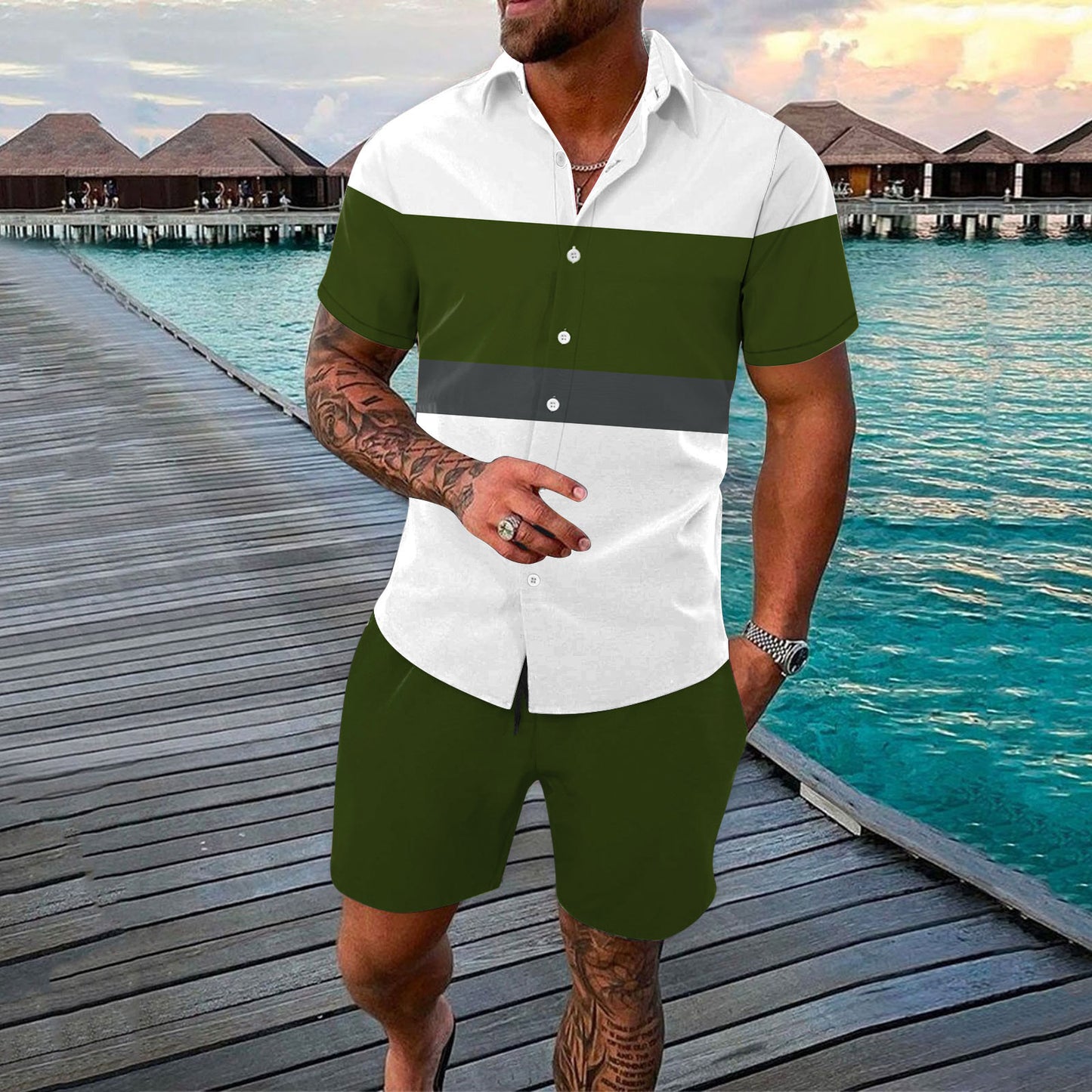 Men's Button Up Shorts Outfits