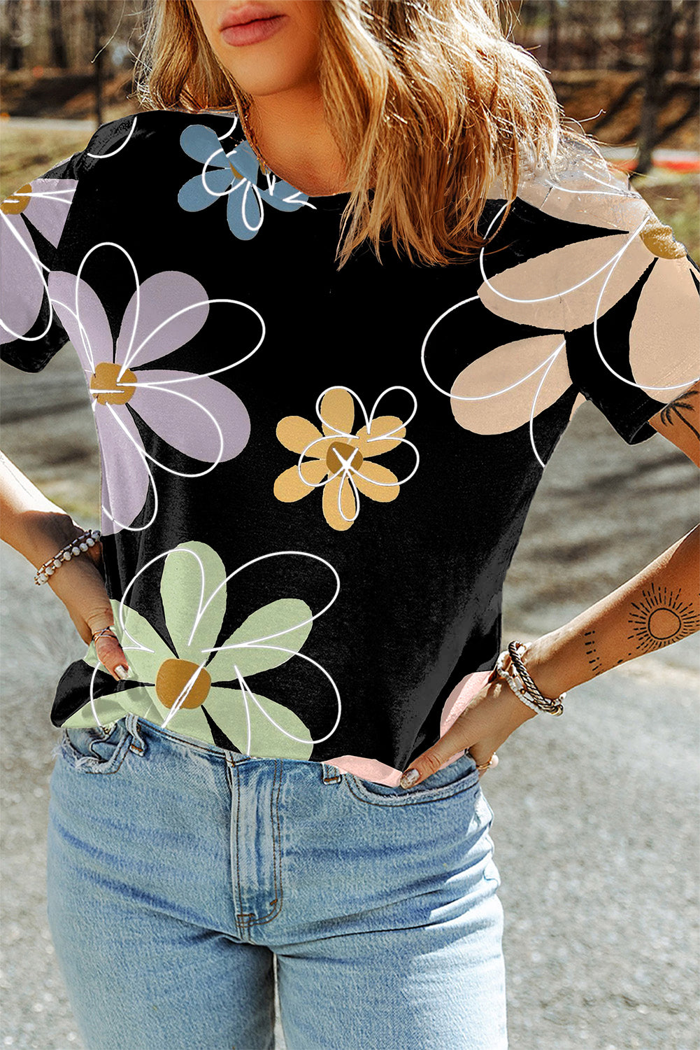Black Flower T Shirt