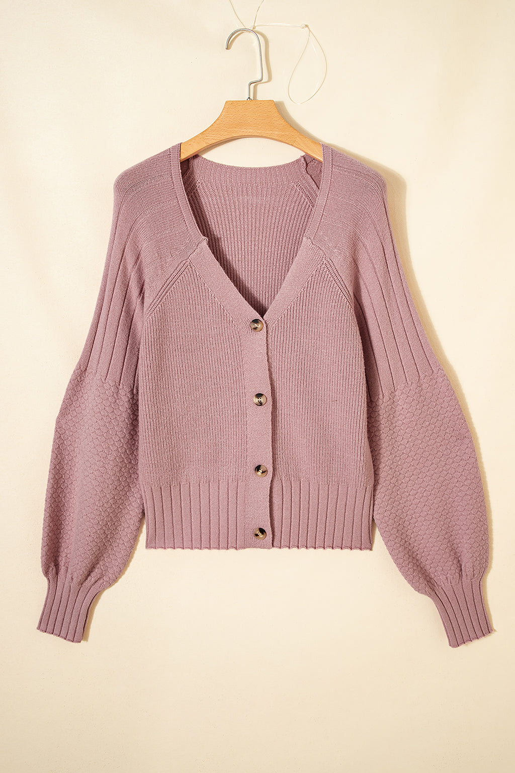 Mixed Texture Knit Button V Neck Cardigan Bazaare Mart Sweaters & Cardigans/Cardigans
