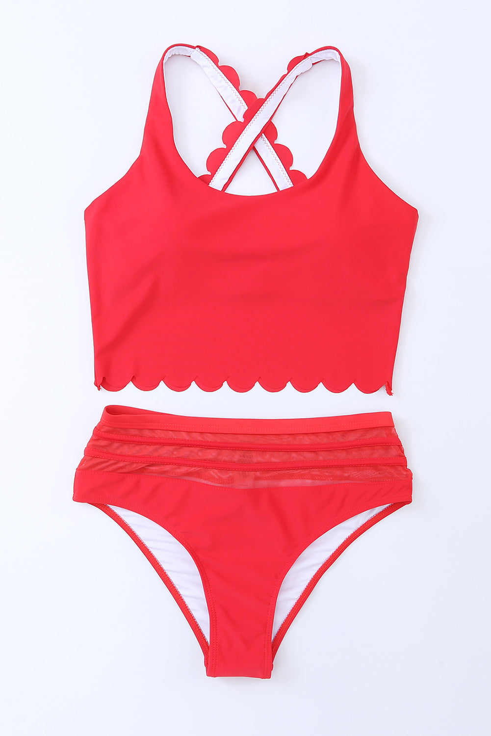 Red Scalloped High Waist Bikini