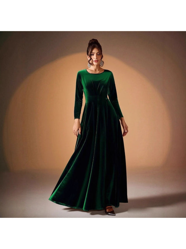 Elegant Velvet Long Sleeve Evening Gown