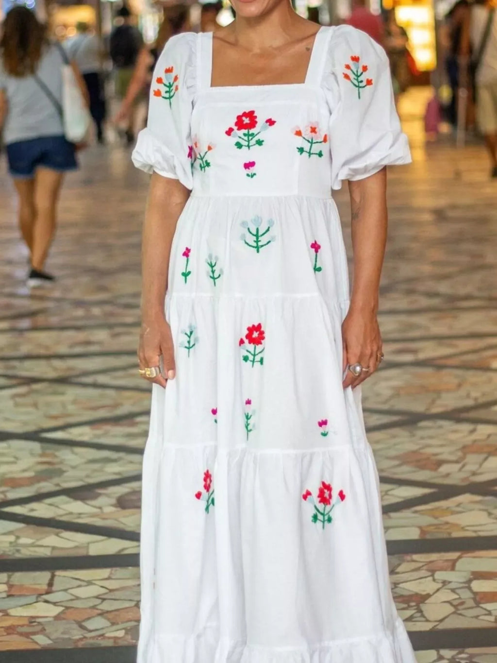 Square Neck Tiered Maxi Dress Bazaare Mart Embroidered Gingham Maxi Dress