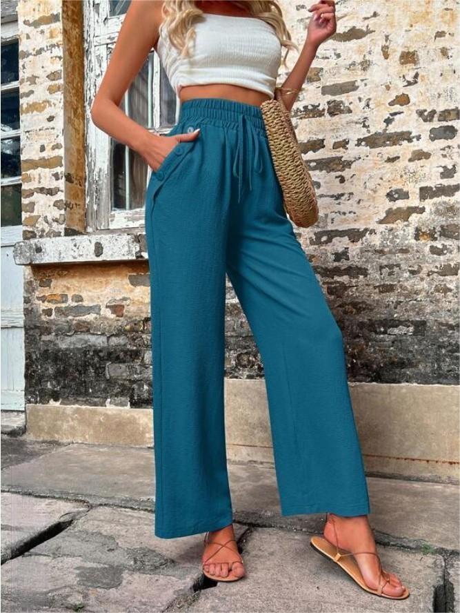 Casual Drawstring High Waist Slacks