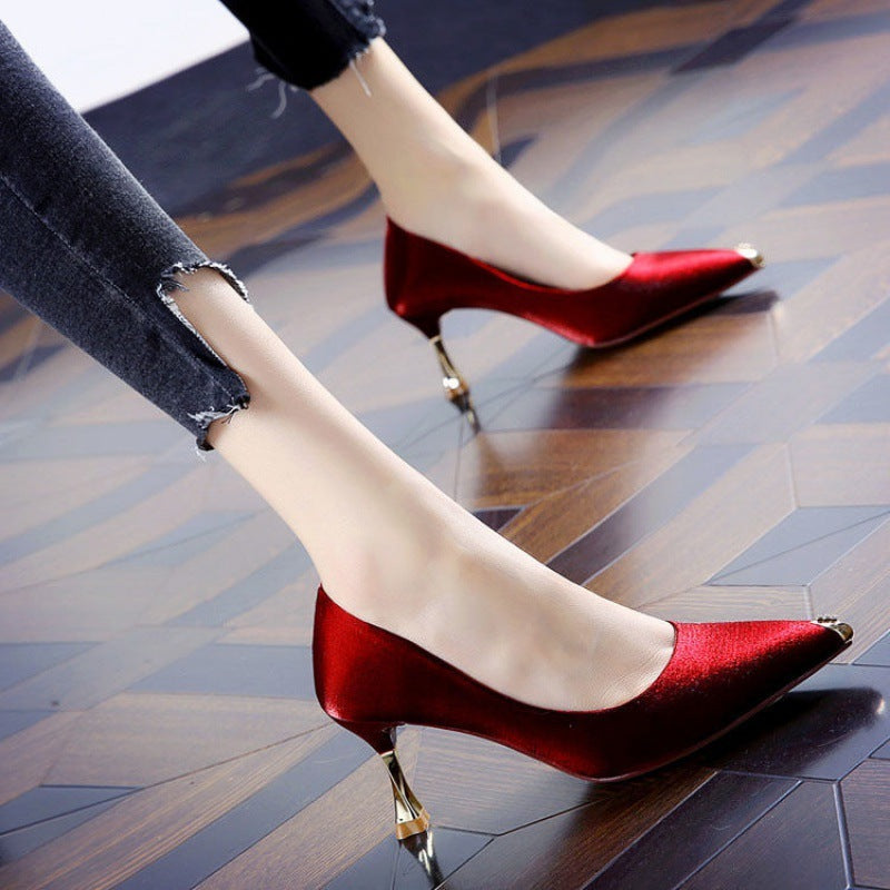 Pointed Toe Satin High Heels Women Stiletto Shoes