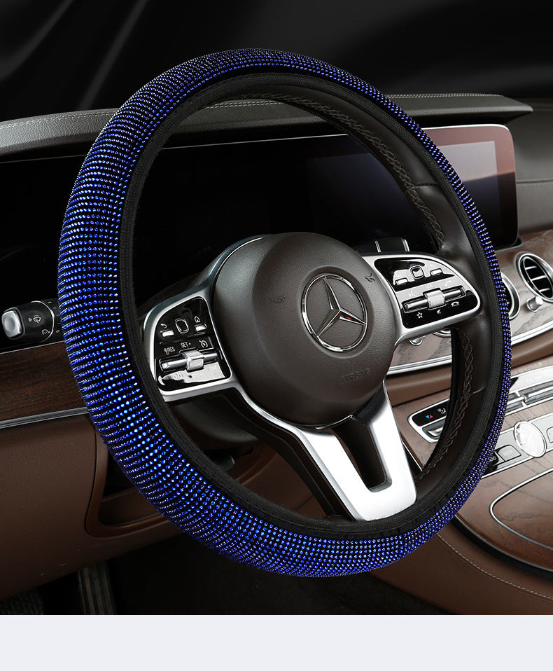 Blue Diamond-Studded Steering Wheel Cover 