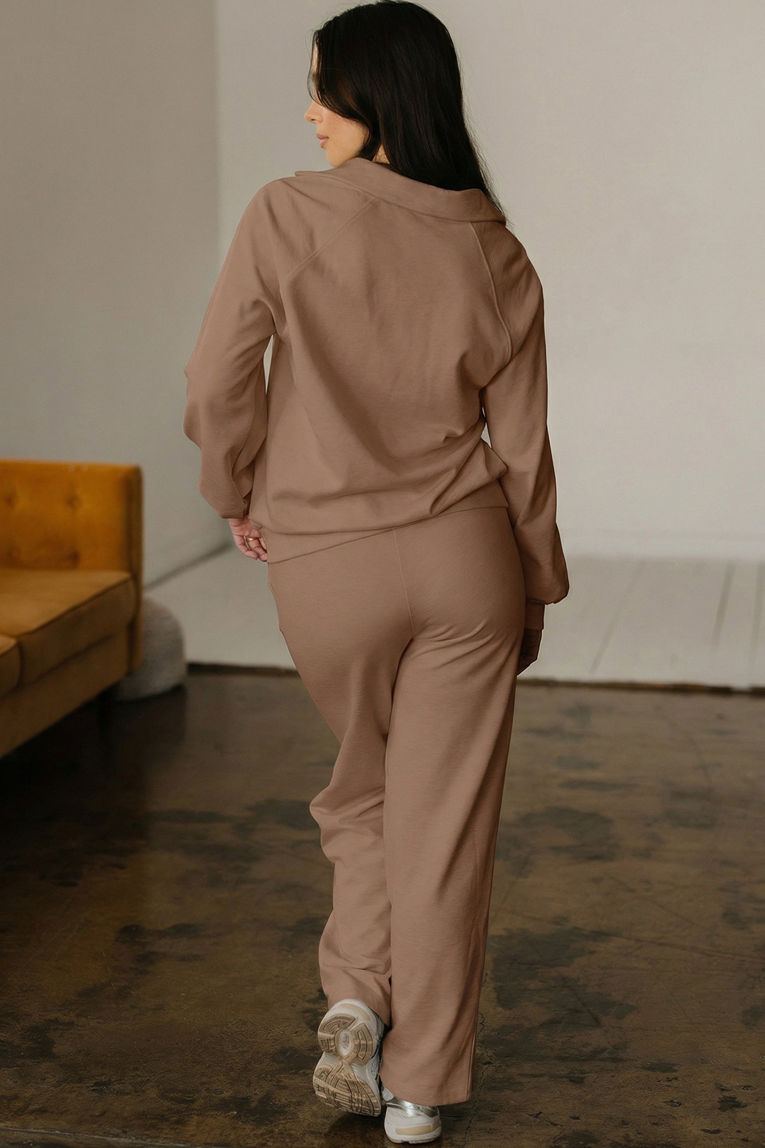 Polo Collar V Neck Pullover and Drawstring Sweatpants Set Bazaare Mart Two Piece Sets/Pant Sets