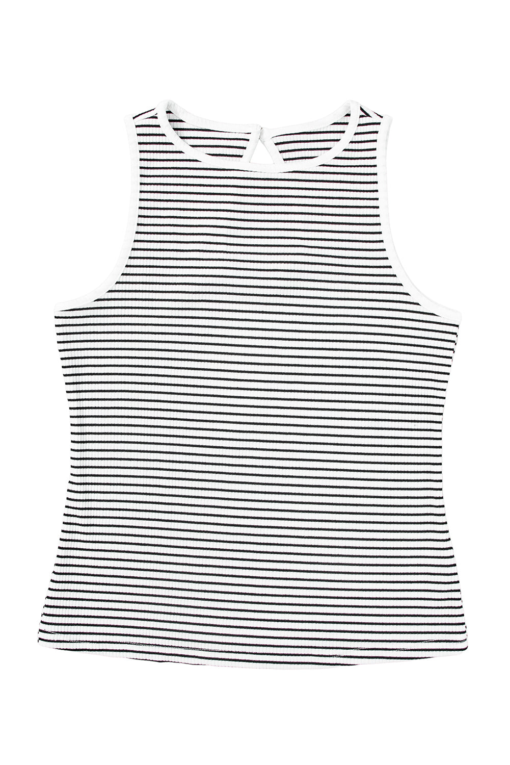 White Striped Ribbed Sleeveless Top
