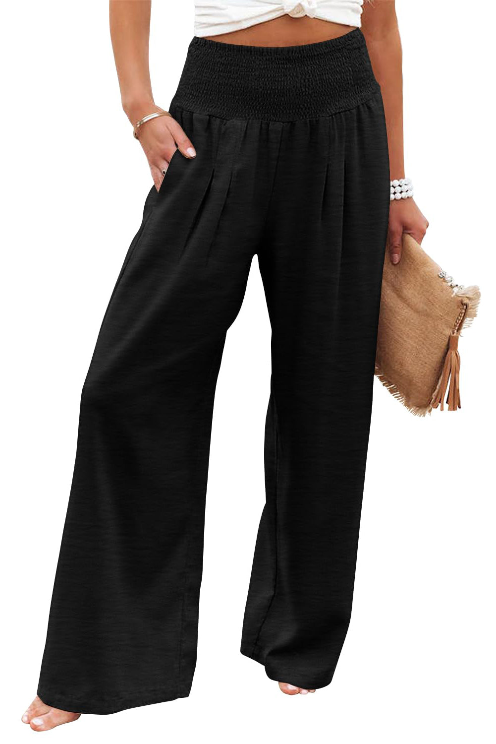 Black High Waist Plus Size Wide Leg Pants