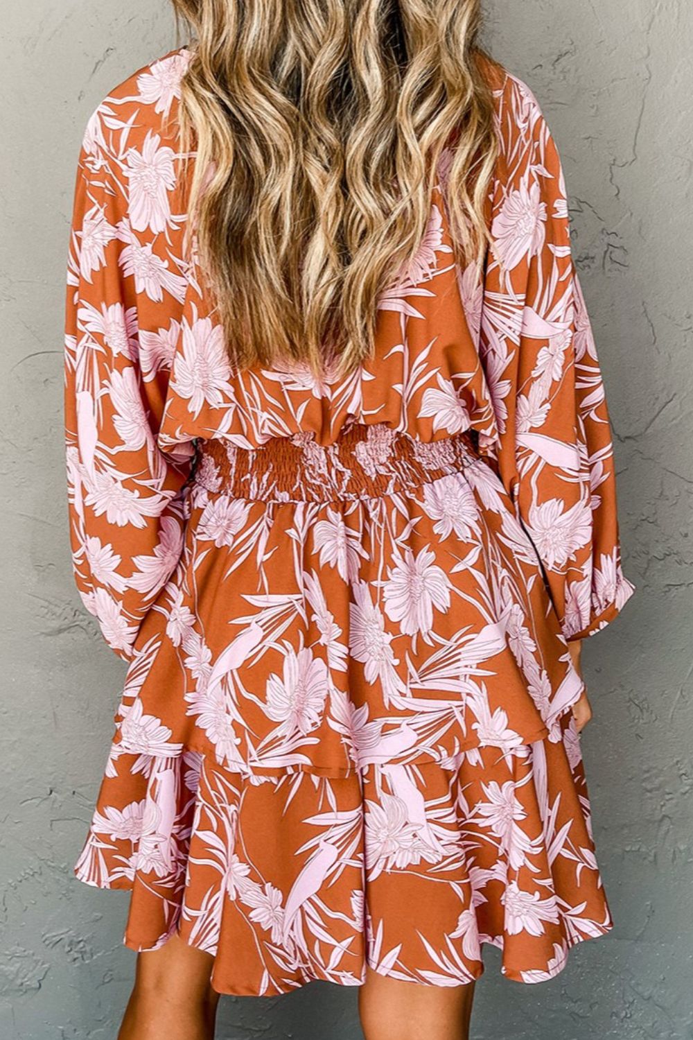 Terracotta Printed Long Sleeve Mini Dress