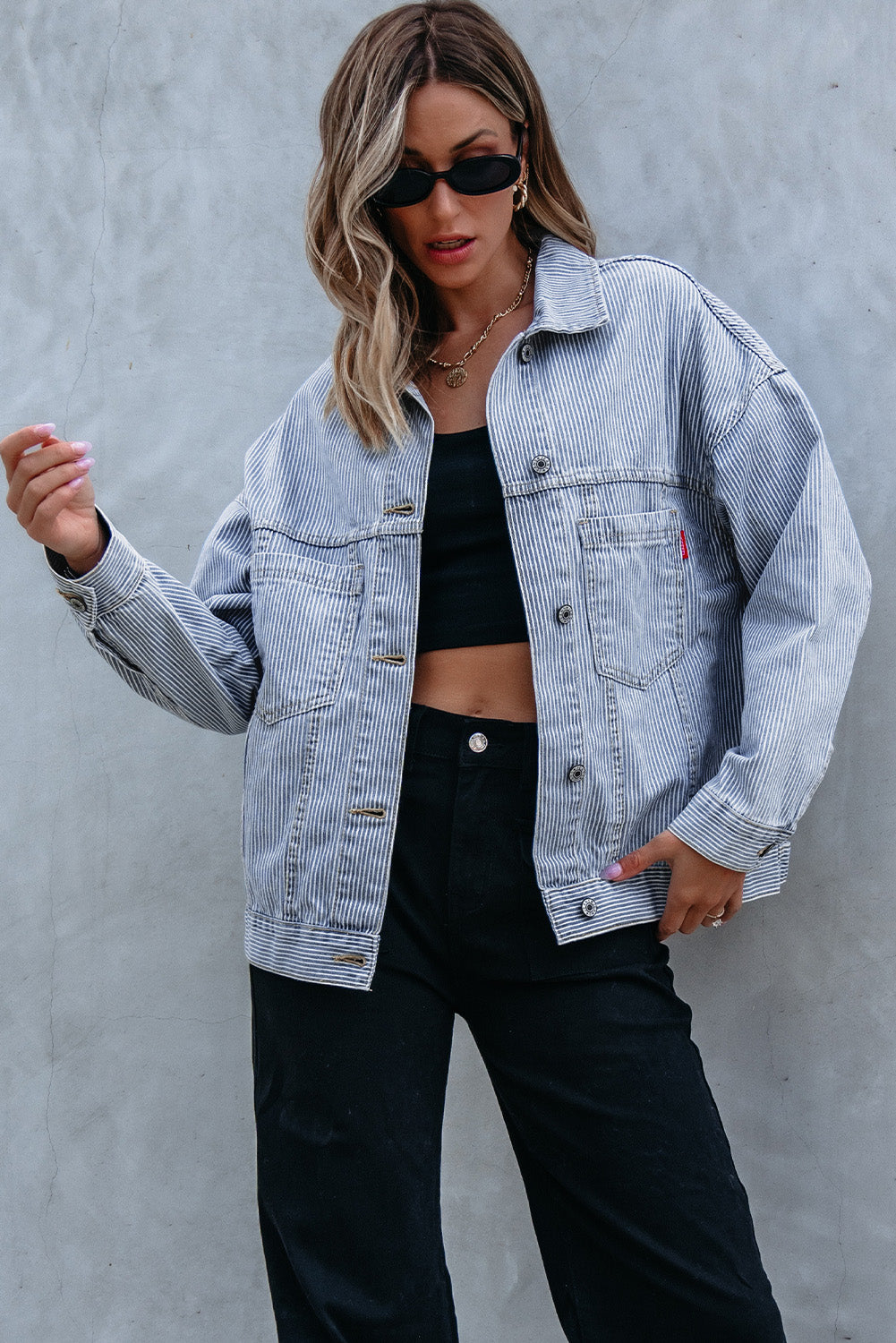 Blue Striped Denim Jacket