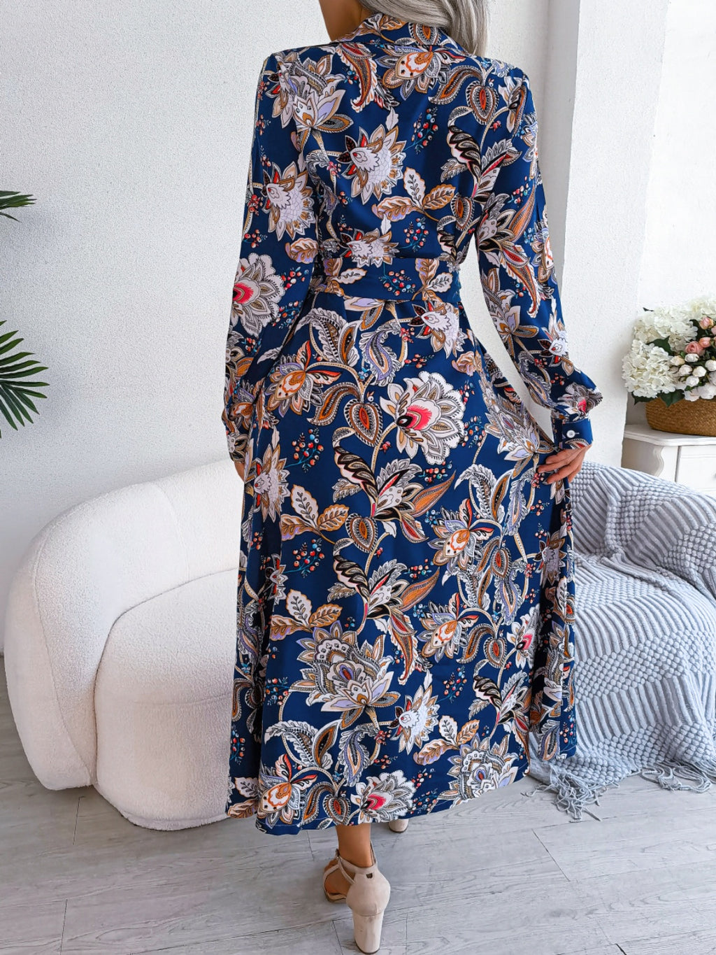 Floral Long Sleeve Midi Dress