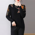 Floral Embroidered Crew Neck Pullover Sweater Black Bazaare Mart Embroidered Pullover Sweater
