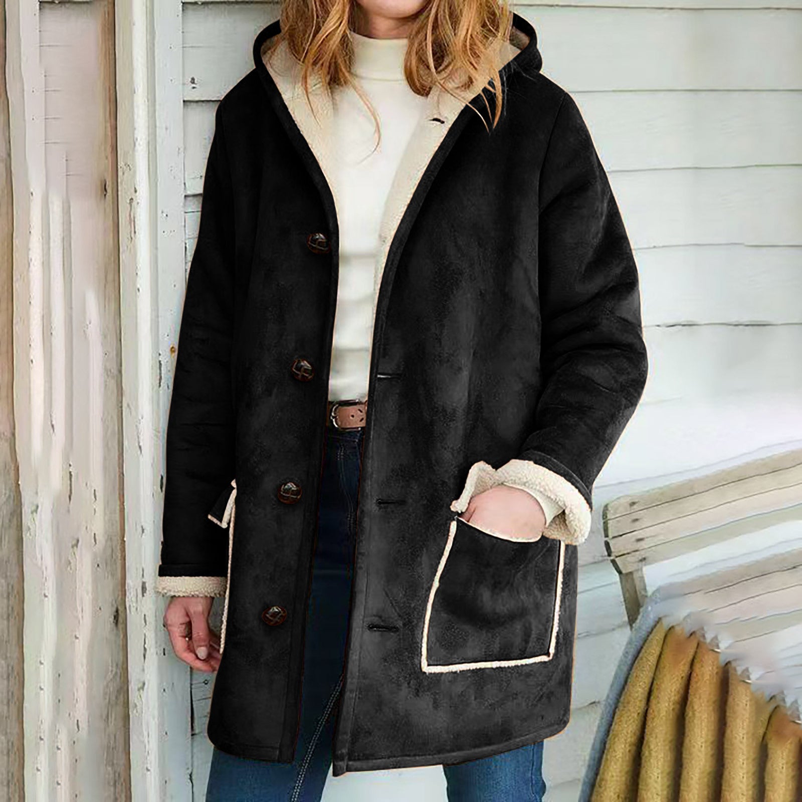 Retro Hooded Faux Suede Coat