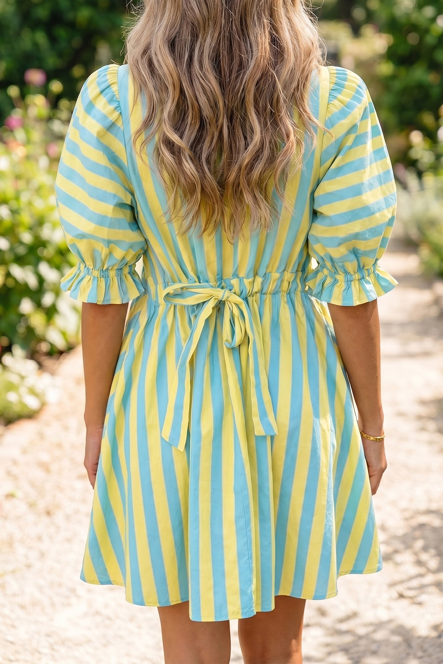 Striped Puff Sleeve Mini Dress – Half Button Loose Fit Summer Dress Dear-Lover Dropshipping Dresses/Mini Dresses