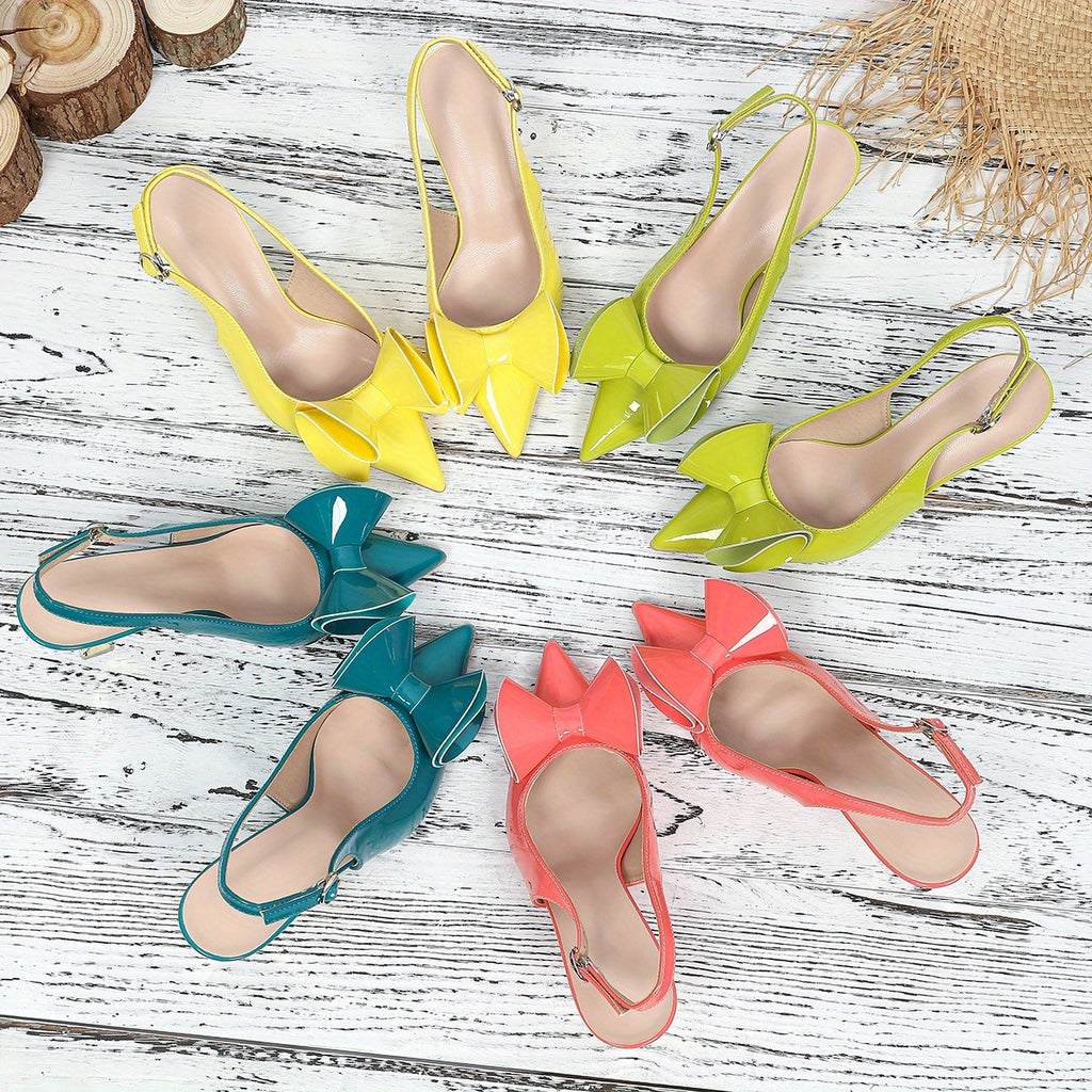 Pointed Toe Trumpet Flower Mid Heel Sling Shoes
