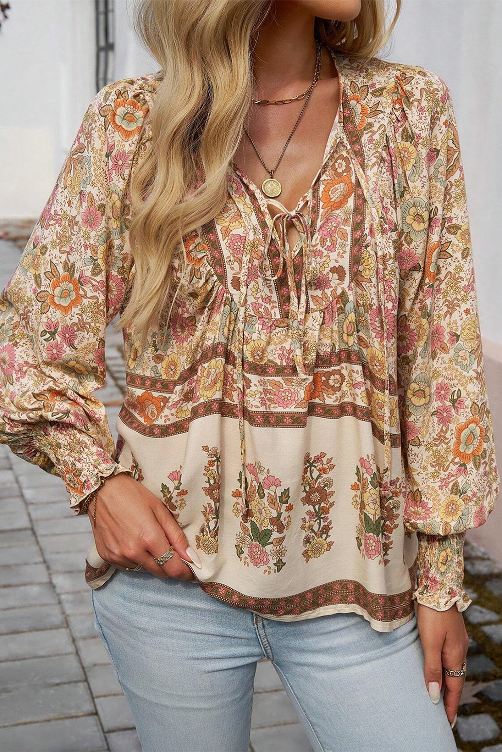 Yellow Boho Lantern Sleeve Blouse