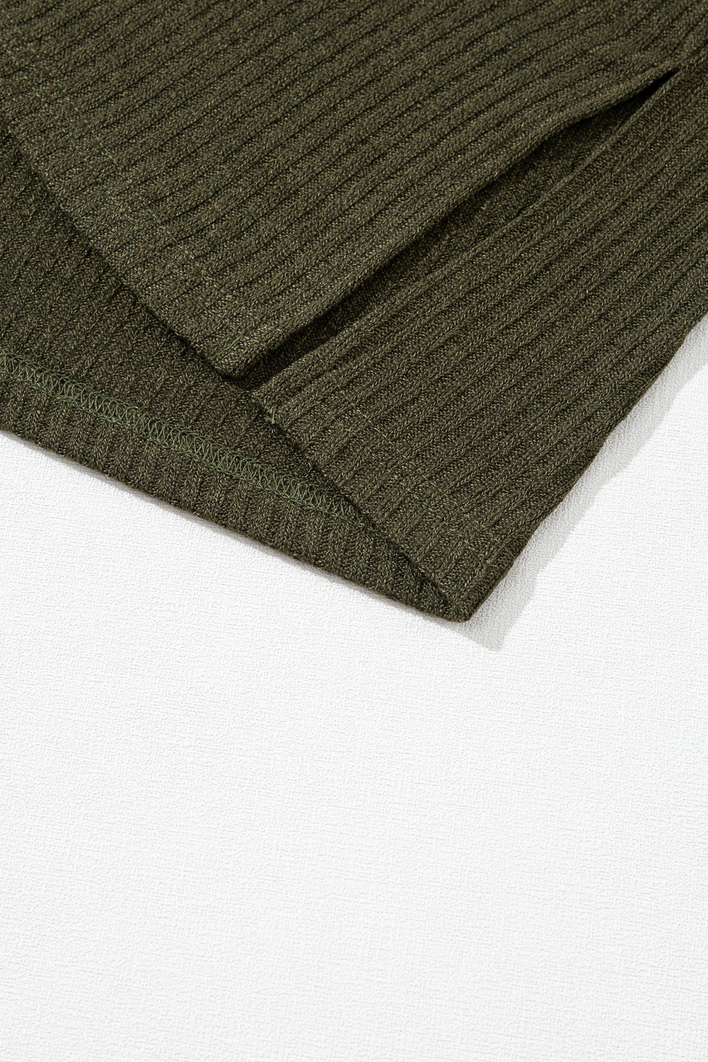 Army Green Rib Textured Henley Knit Top