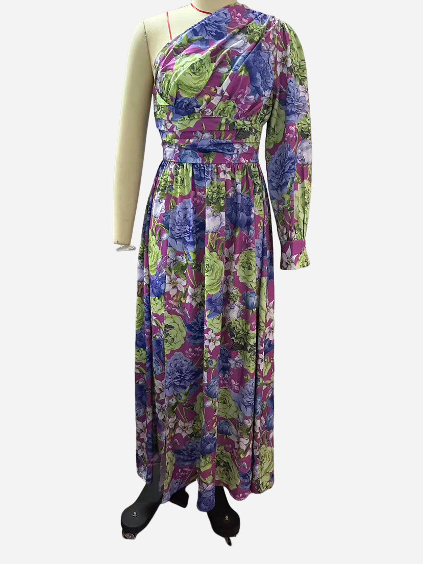 One-shoulder Long-sleeved Maxi Dress CJ Dropshipping Single Long Sleeve Wrap Around Maxi Dres