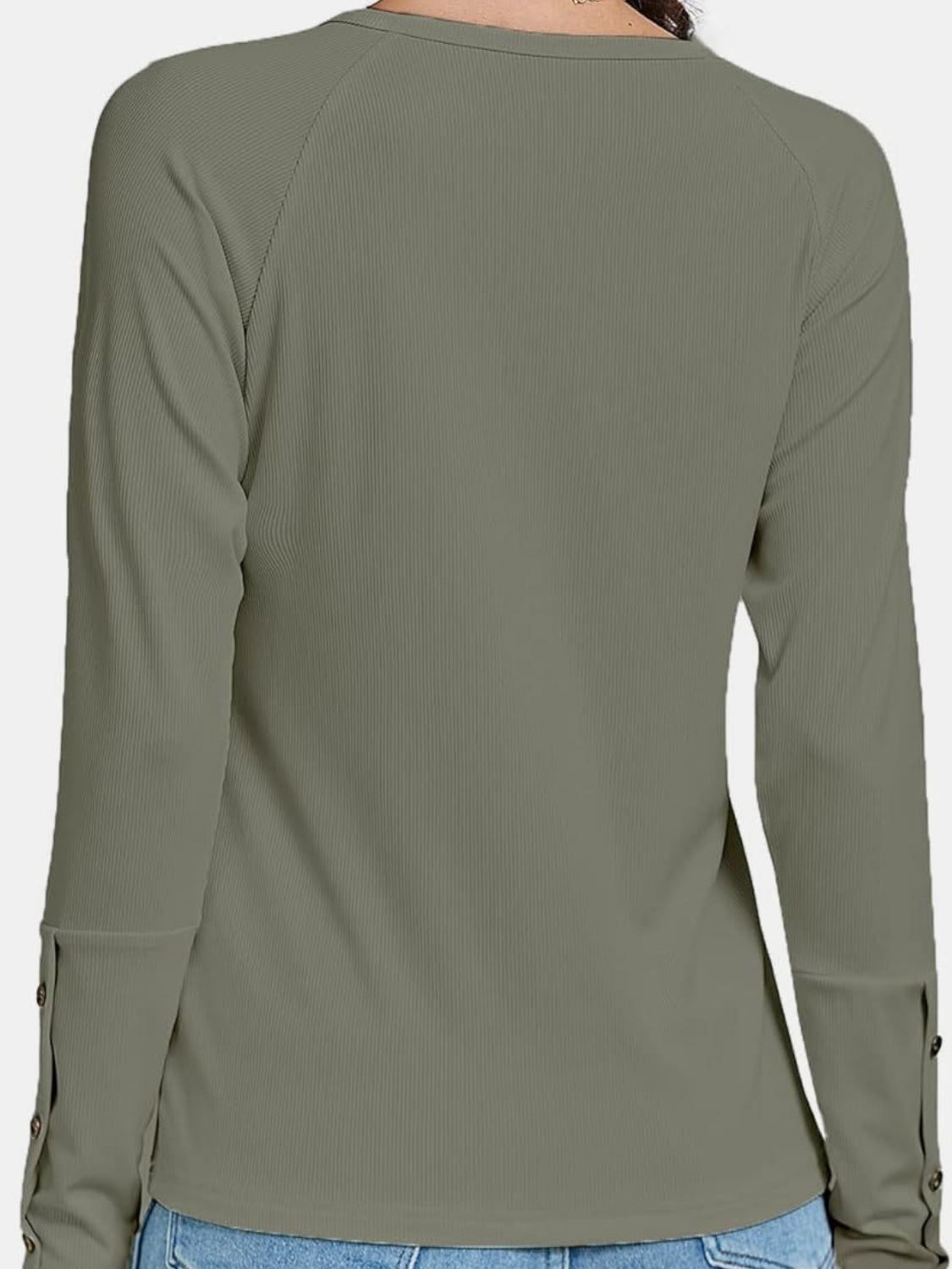 Button V-Neck Long Sleeve T-Shirt