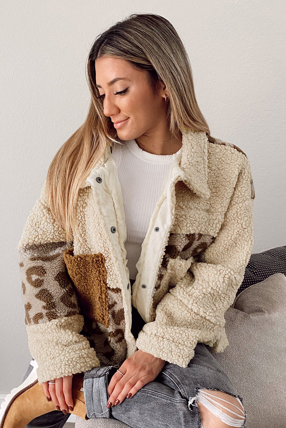 Beige Leopard Sherpa Jacket