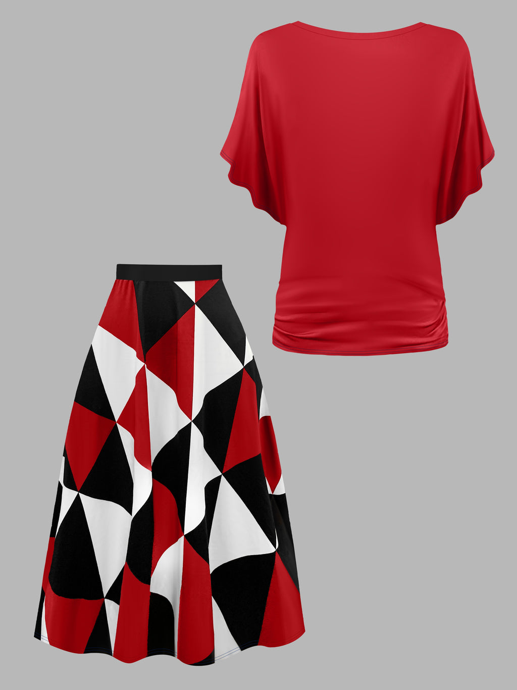 Retro Plus Size Geo Skirt Set