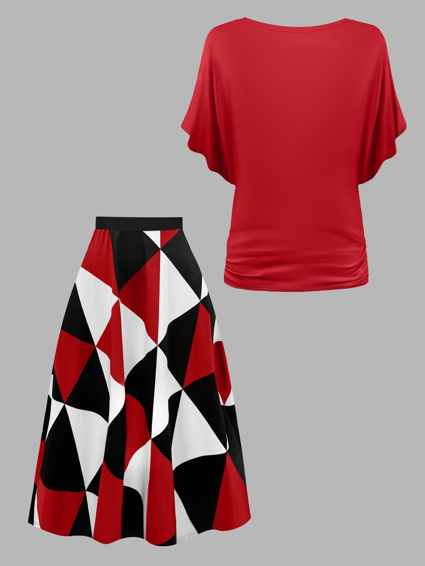 Retro Plus Size Geo Skirt Set